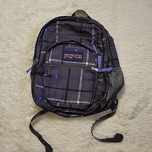 Jansport Large Plaid Backpack 18" 5 pockets Grey See Description